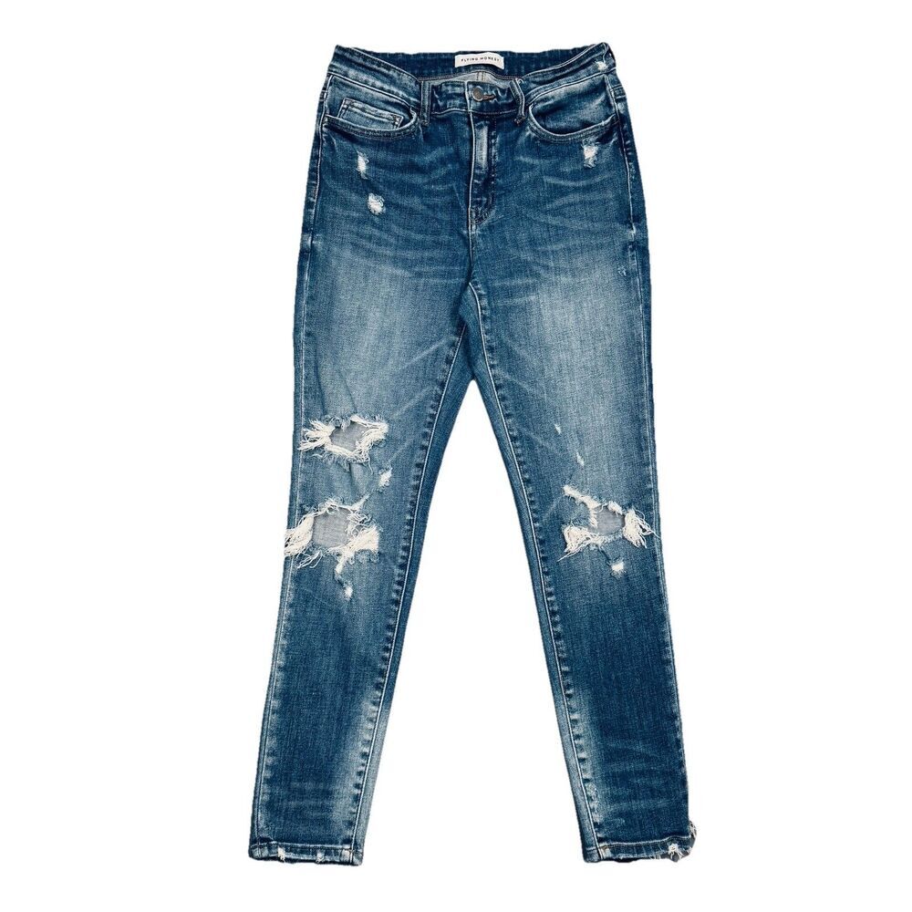 Flying Monkey Ankle Jeans Womens 28 Distressed Blown Knees Blue Measures 27x26.5